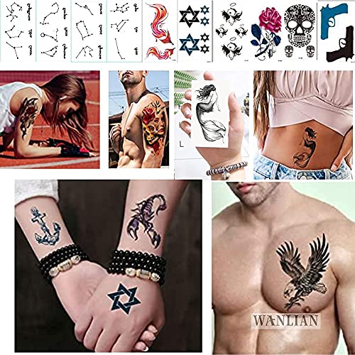 50 Pegatinas de Tatuaje temporales a Prueba de Agua y Sudor (10 Pegatinas de Tatuaje de Medio Brazo para Hombres y Mujeres) (40 Pegatinas de Tatuaje pequeñas y Frescas)
