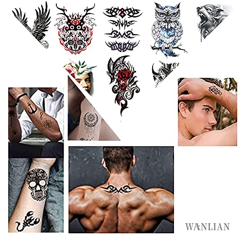 50 Pegatinas de Tatuaje temporales a Prueba de Agua y Sudor (10 Pegatinas de Tatuaje de Medio Brazo para Hombres y Mujeres) (40 Pegatinas de Tatuaje pequeñas y Frescas)