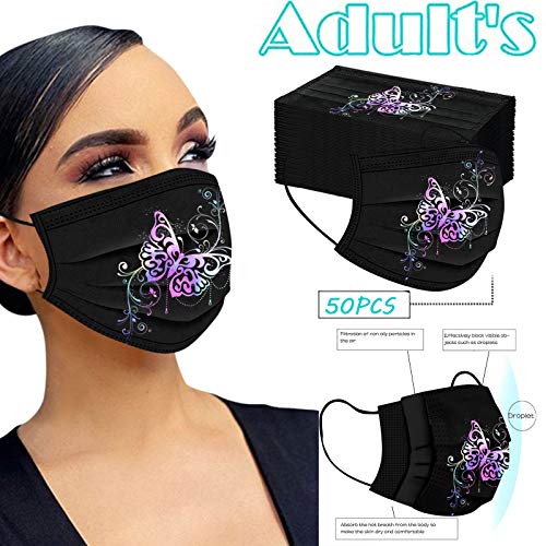 50 Piezas Adulto Estampado Flores De Mariposas Respirable Mascarilla_Desechable sz315