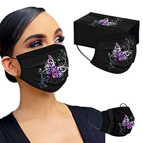 50 Piezas Adulto Estampado Flores De Mariposas Respirable Mascarilla_Desechable sz315