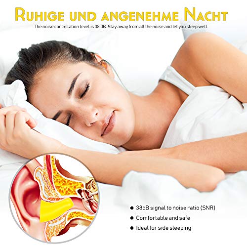 60 Pares Tapones Oido Espuma, Tapones Para Dormir con SNR de 38 dB, Protección Auditiva, Tapones Para Oidos, Roncar, Ruido de Construcción, Aviones, Trabajo, Aaprendizaje, Viajes, Amarillo