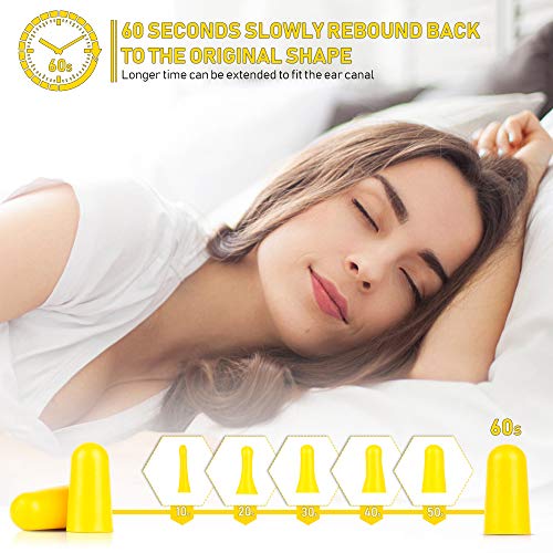 60 Pares Tapones Oido Espuma, Tapones Para Dormir con SNR de 38 dB, Protección Auditiva, Tapones Para Oidos, Roncar, Ruido de Construcción, Aviones, Trabajo, Aaprendizaje, Viajes, Amarillo