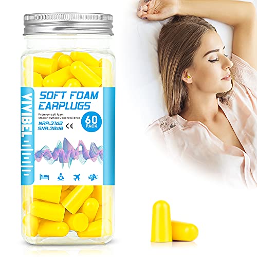60 Pares Tapones Oido Espuma, Tapones Para Dormir con SNR de 38 dB, Protección Auditiva, Tapones Para Oidos, Roncar, Ruido de Construcción, Aviones, Trabajo, Aaprendizaje, Viajes, Amarillo