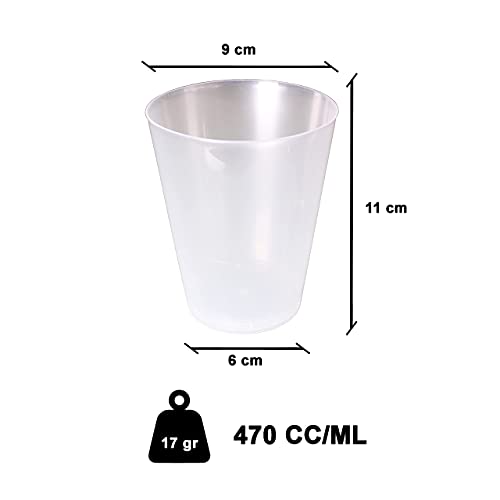 8around 25 Vasos plástico irrompibles flexible reutilizable libre de BPA de 470ml, blancos translucidos, especial coctel mojito cubata agua sidra para fiestas camping playa picnic barcos hogar