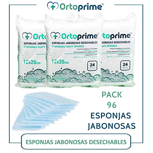 96 ESPONJAS Jabonosas Desechables Bebes Niños y Ancianos - PACK + 96 UNIDADES - Esponja Bebe Piel Sensible - Esponjas Desechables CUIDADO NATURAL - Pack 4 paquetes de 24 Esponjas Baño OrtoPrime
