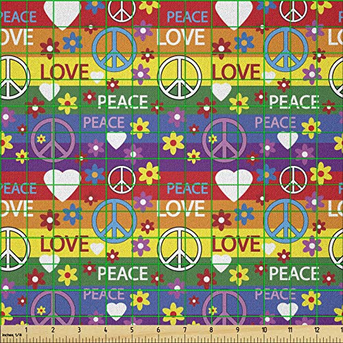 ABAKUHAUS Hippie Tela por Metro, Icono de la paz del corazón festivo, Microfibra Decorativa para Artes y Manualidades, 2M (230x200cm), Multicolor