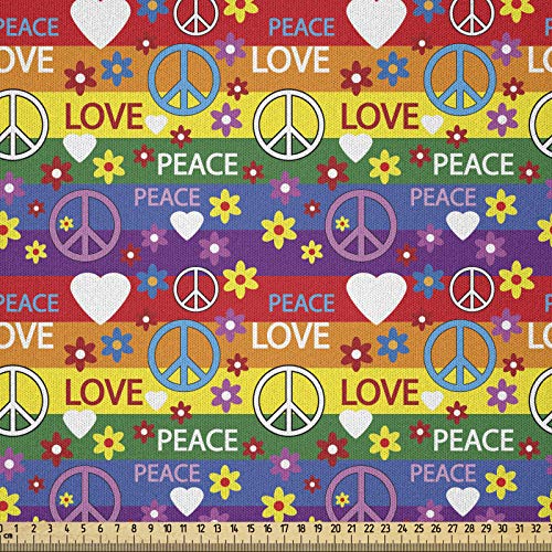 ABAKUHAUS Hippie Tela por Metro, Icono de la paz del corazón festivo, Microfibra Decorativa para Artes y Manualidades, 2M (230x200cm), Multicolor