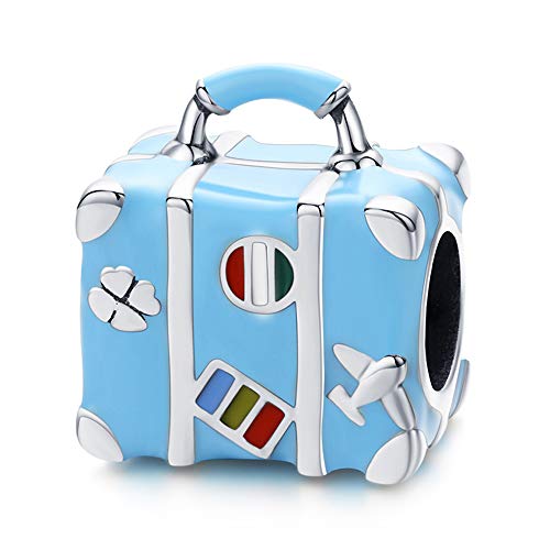 Abalorio para Pulsera Pandora&Chamilia,Abalorio de Plata de Ley 925,Originales Bead Charm para Collare -Maleta Viajar El Mundo