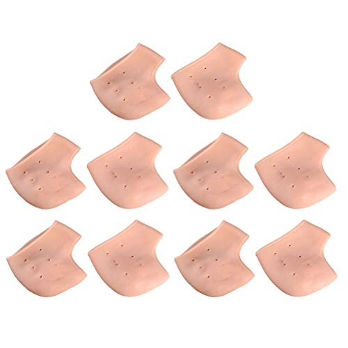 Abaodam 5 pares de mangas de gel para el talón de silicona transpirable, protectores de talón, para tratamiento de talón agrietado, tendinitis de Aquiles (color de piel)