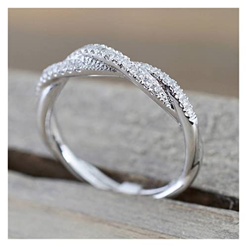 ACEACE Patrón Torcido Cuerda cáñamo Flores Anillo Anillo Oro Oro Plata Color Cristal Cola Anillo joyería de Mujer (Main Stone Color : Gold R320, Ring Size : 6)