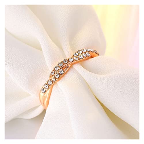 ACEACE Patrón Torcido Cuerda cáñamo Flores Anillo Anillo Oro Oro Plata Color Cristal Cola Anillo joyería de Mujer (Main Stone Color : Gold R320, Ring Size : 6)