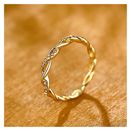 ACEACE Patrón Torcido Cuerda cáñamo Flores Anillo Anillo Oro Oro Plata Color Cristal Cola Anillo joyería de Mujer (Main Stone Color : Gold R320, Ring Size : 6)