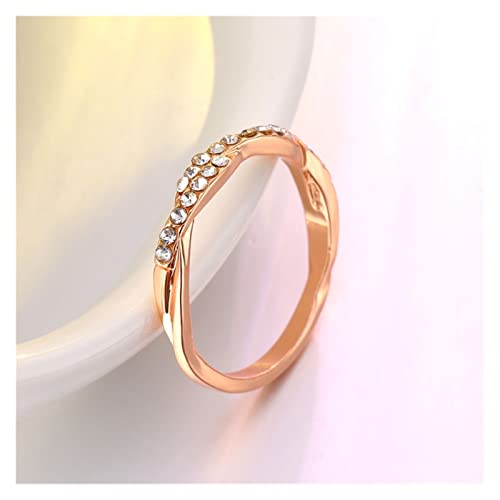 ACEACE Patrón Torcido Cuerda cáñamo Flores Anillo Anillo Oro Oro Plata Color Cristal Cola Anillo joyería de Mujer (Main Stone Color : Gold R320, Ring Size : 6)