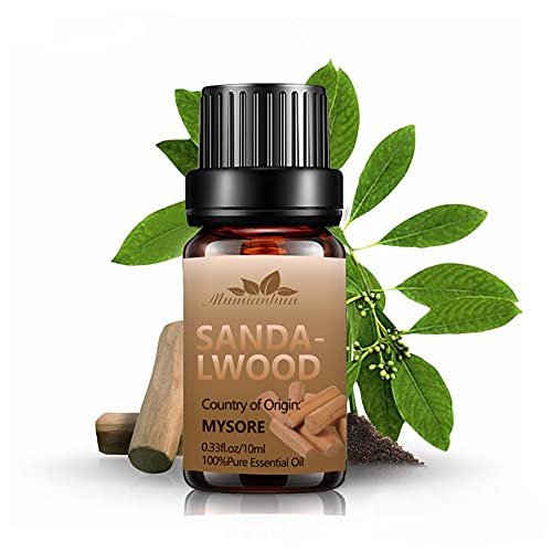 Aceite esencial sándalo bio para difusor,aceite fragancia sándalo puro Mumianhua 10ml Aceites sándalo orgánico para piel,hogar,aromaterapia,fabricación jabón,fabricación velas,sueño
