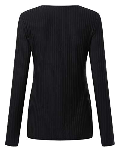 ACHIOOWA Camisa de Mujer Manga Larga Cremallera de Corte Bajo Tops Cuello V Sexy Casual Blusa Negro XL