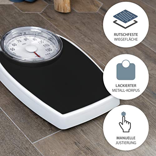 ADE Báscula mecánica de baño BM708 Victoria. Tipo medico. Metal robusto y goma antideslizante (Negro-plata)