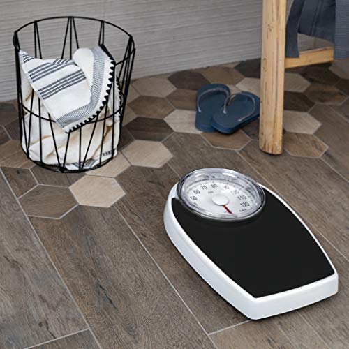 ADE Báscula mecánica de baño BM708 Victoria. Tipo medico. Metal robusto y goma antideslizante (Negro-plata)