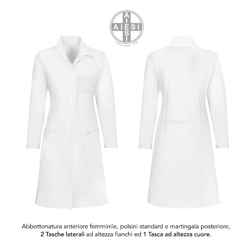 AIESI® Bata de Laboratorio Medico para Mujer blanco de algodón 100% sanforizado talla 56