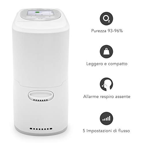 AIESI® Concentrador de oxígeno portátil profesional con batería recargable 1 litro/minuto (eql 5 litros) P2# Peso 1,98 kg # Pureza 93% # Certificado # 3 años de garantía