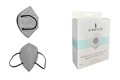 AIRNATECH Air-E013 Ffp2 Mascarillas Ffp2 Homologadas, Normativa En49-5 Capas de 95% Filtración Bacteriana, 05 Gris, Caja de 10 Unidades