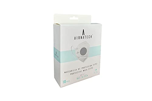 AIRNATECH Air-E013 Ffp2 Mascarillas Ffp2 Homologadas, Normativa En49-5 Capas de 95% Filtración Bacteriana, 05 Gris, Caja de 10 Unidades