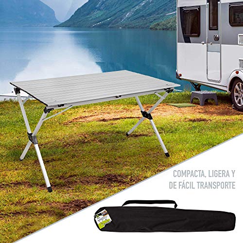 AKTIVE 52841 - Mesa plegable ligera, Mesa camping aluminio, Tablero laminado, 110x70x70 cm, con bolsa de transporte, topes antideslizantes, para 6 personas, AKTIVE Camping