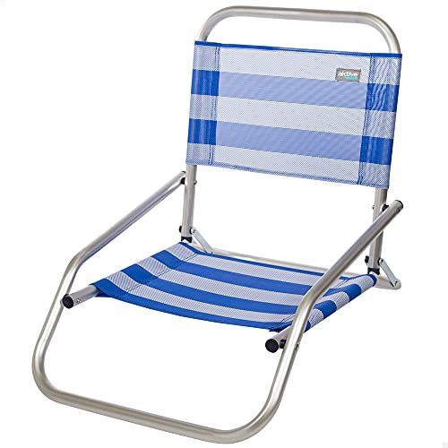 Aktive 53953 - Silla baja de playa, Silla plegable, 47x63x53 cm, altura del asiento 10 cm, 100 kg, Silla fija, aluminio y textileno, color azul y blanco, Aktive Beach