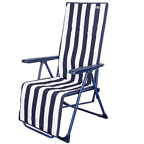 Aktive 62616 - Tumbona plegable de jardín, Tumbona reclinable, 5 posiciones, mide 59 x 59 x 109 cm,tacos antivuelco, color marino y blanco, peso máx 100 kg, Aktive Graden