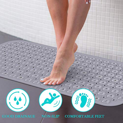 Alfombra de Bañera Antideslizante Alfombrilla de Baño Alfombra para Ducha con Ventosas para Cocina Niños Ancianos, Resistentes al Moho, Antibacterial, Lavable a Máquina, Larga 100x40cm (Gris)