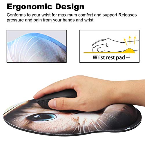 Alfombrilla de ratón con soporte de muñeca, reposamuñecas ergonómica de espuma viscoelástica para computadora y oficina (25 x 23 gatos)