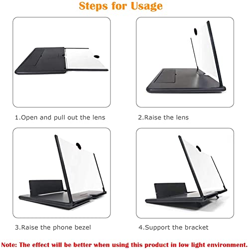 Alkinshue 12" Lupa de Pantalla de Teléfono Móvil, 3D Lupa de Pantalla, HD Lupa de Pantalla de Teléfono Plegable Adecuado para ver Videos en Todos los Teléfonos Inteligentes, Negro