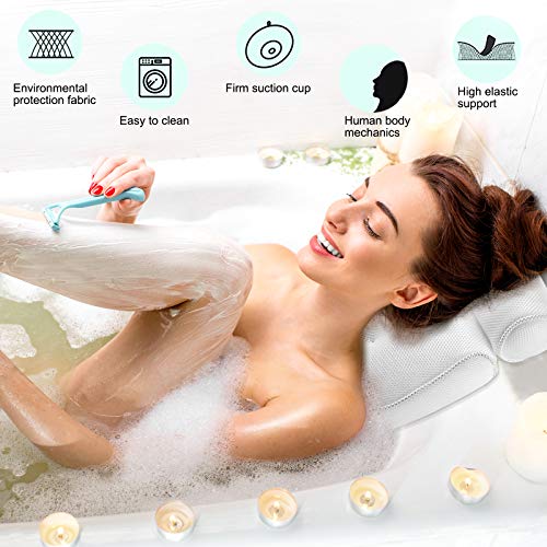 Almohada de Baño,Cojín de Baño,Almohada Bañera de Malla/Spa pillow/Bath pillow/Reposacabezas Bañera con 6 Ventosas Antideslizantes,Almohada de Baño de Masaje,Adecuada para Bañera de SPA en Casa