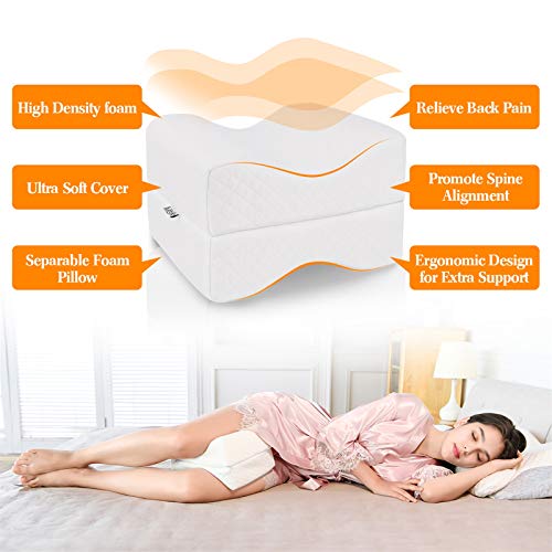 Almohada ortopédica Misiki para las rodillas, para dormir de lado, 100% espuma viscoelástica para la alineación de la columna vertebral, funda extraíble