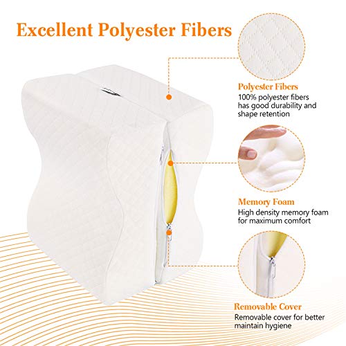 Almohada ortopédica Misiki para las rodillas, para dormir de lado, 100% espuma viscoelástica para la alineación de la columna vertebral, funda extraíble