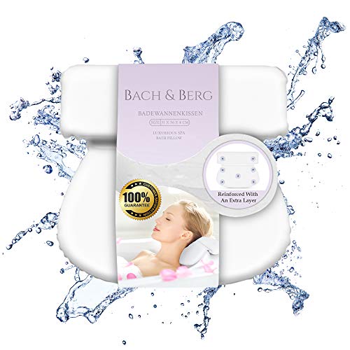Almohada para banera Bach y Berg | Reposacabezas Bañera con 6 Ventosas | Cojín de baño | accesorios para bañera/Whirpool | cervical ergonómico | Almohada Wellness