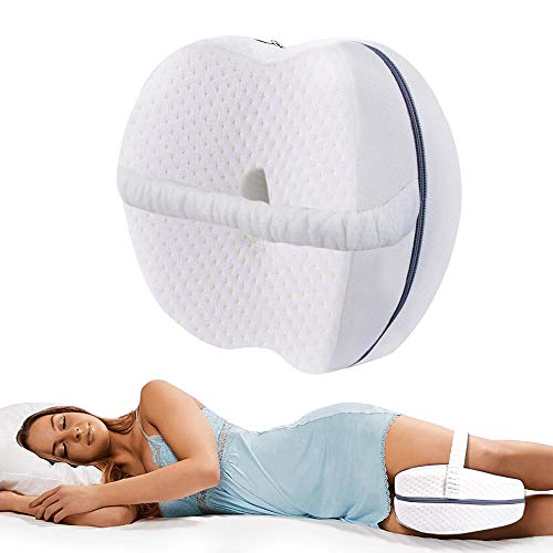 Almohada para la rodilla para personas que duermen de lado, almohadas de espuma viscoelástica para el embarazo para dormir de costado con correa elástica, almohadilla para piernas con contorno de cuña