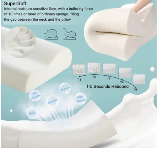 Almohada viscoelastica Cervical Blanda - Altura Ajustable - parar aliviar el Dolor de Cuello y Hombros -para Relajarse con Memoria de Forma - 48cm x 29 x 9 Antiácaros Transpirable Antibacteriano