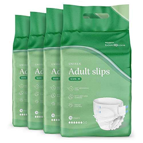 Amazon Basic Care Pañales para adulto, medios, 4 paquetes de 10 (total 40)