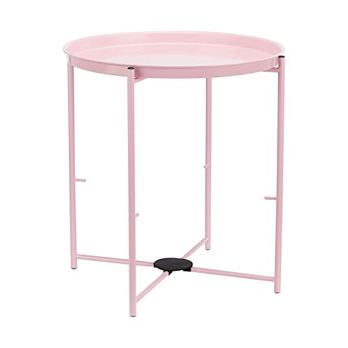 Amazon Basics - Mesa redonda con capacidad de almacenamiento en rosa apagado con tejido gris jaspeado