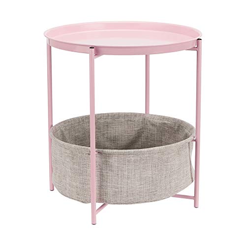 Amazon Basics - Mesa redonda con capacidad de almacenamiento en rosa apagado con tejido gris jaspeado
