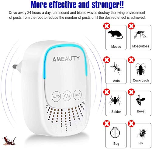 Ameauty Repelente Ultrasónico Mosquitos Control de Plagas para Las Moscas, Cucarachas, Arañas, Hormigas Insectos Antimosquitos Eléctrico Extra para Interiores (2 Packs)