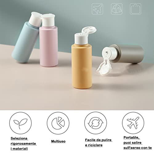 Amenpoki Botella de loción, 4 recipientes de 60 ml, con compresible, reutilizable, para champú, revitalizante, crema, loción