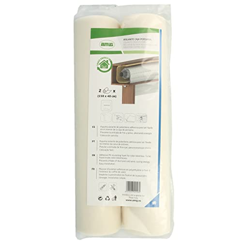 amig - Aislante Térmico de Espuma de Polietileno Adhesiva Mod.1 para Cajas de Persianas Enrrollables, Evita la Entrada de Frío, Calor y Polvo, 2 Rollos de 150 x 40 cm, Blanco