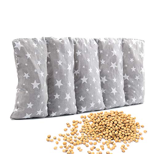Amilian Cojín térmico de huesos de cereza de 55 x 20 cm, ideal como cojín de masaje o para el frío, estrellas pequeñas grises