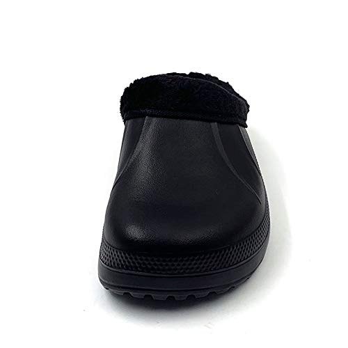 AMOJI Zuecos con Forro de Invierno Zapatos de jardín de Piel Forro de vellón Zapatillas de Forro de Ferry Zapatos cálidos para el hogar Habitación Forro difuso Hombres Mujeres Negro 1534 Talla 37 EU
