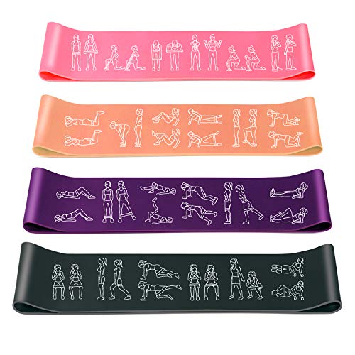 Amonax Bandas de Resistencia, Bandas Circulares para piernas y glúteos con guía de Ejercicios Impresa. Juego de 4 Bandas. (Rosa+Naranja+Púrpura+Gris)