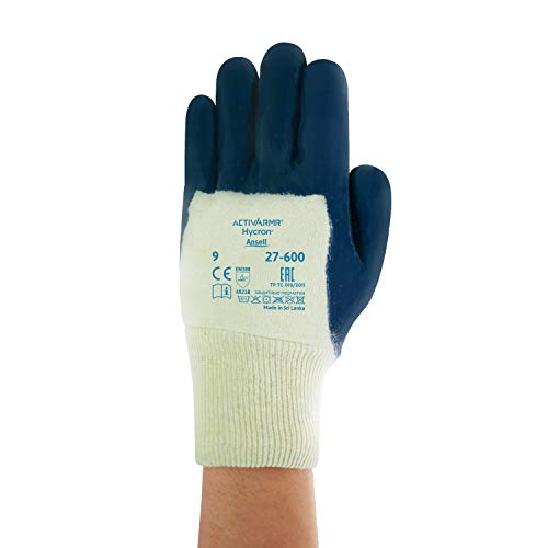 Ansell ActivArmr 27-600 Guantes de Trabajo, Extra-Resistente para Trabajos Pesadas, Resistencia a Cortes y Aceite, Revestimiento de Nitrilo sin Silicona, Tamaño 10/XL (12 Pares)