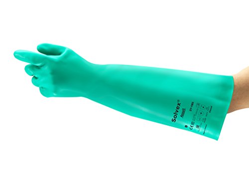 Ansell AlphaTec 37-185 Guantes Nitrilo Resistentes Productos Químicos, Protección Industrial Química y Alimentario, Guante de Trabajo Sin Latex, Reutilizable, Hombre Mujer, Verde, Talla XL (1 Par)