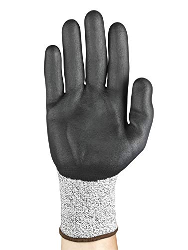 Ansell EDGE 48-706 - Guantes de trabajo para hombres y mujeres de alta resistencia a cortes para trabajos industriales, de mejoras para el hogar y de bricolaje, color gris/negro, talla 9 (12 pares)