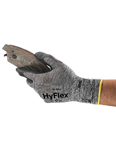Ansell HyFlex 11-801 Guantes de Trabajo Mecánico, Tecnología Mejorad Agarre y Confort, Protección Mecánica Industrial, Seguridad y Destreza, Guante Multiuso Hombre Mujer, Negro, Talla L (12 Pares)